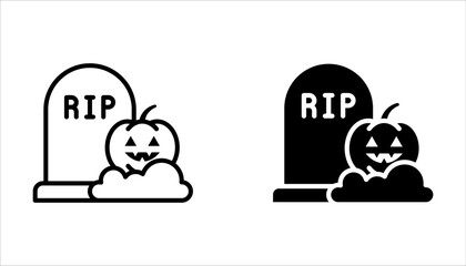 Halloween ghost with tombstone icon set, Pumpkins icon on white background