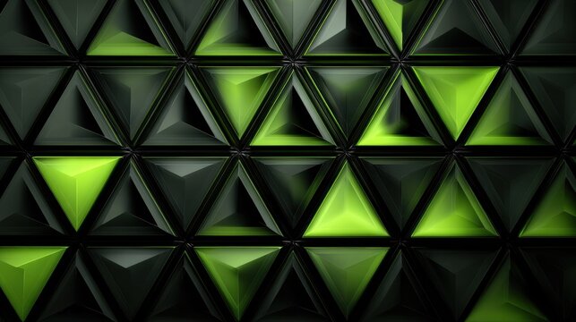Stunning abstract background featuring vibrant green triangles and sleek black geometric shapes for modern designs and technology visuals