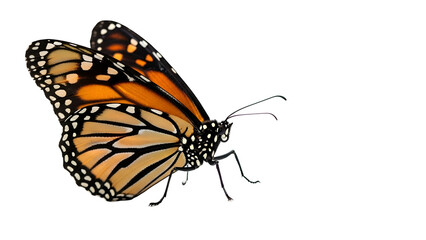 Obraz premium Detailed monarch butterfly isolated with open wings on black back