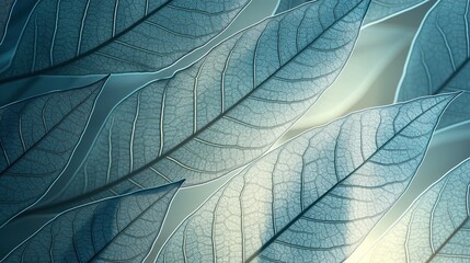Obraz premium A close-up of a group of light blue leaves, each leaf edged with a golden halo, symbolizing unity and enlightenment in meditation, creating a calm and focused atmosphere.