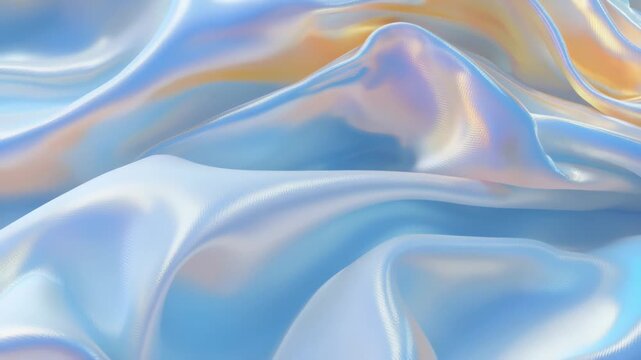 Abstract Background of Iridescent Blue and Gold Fabric Waves with Subtle Light and Shadow Play for Creative Presentation or Design Projects