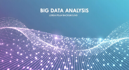 Abstract Big Data Visualisation with Wavy Lines and Luminous Dots, Futuristic Technological Data Background