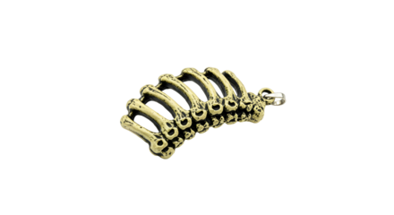 Golden Skeletal Ribcage Pendant with Textured Surface and Abstract Background