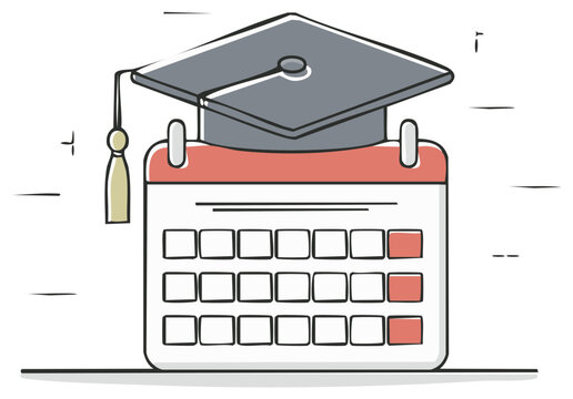 Academic calendar with graduation cap showing important dates deadline reminders events schedule planning academic success education