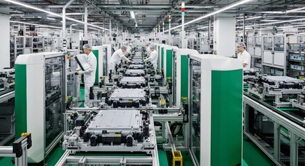 Precision Engineering in a Modern Factory: Assembling Advanced Components with Care, Automated Manufacturing: A State-of-the-Art Production Line in Operation