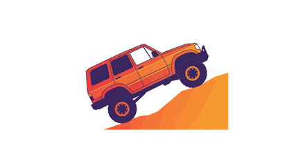 Fototapeta premium Orange SUV Climbing a Hill Illustration.