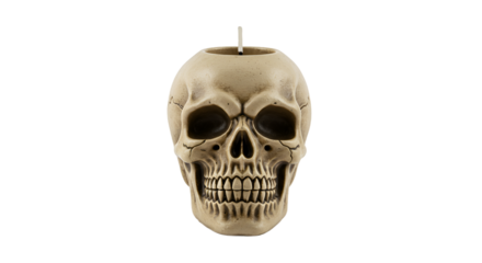 Creepy Skull Candle with White Wick on a Dark Background