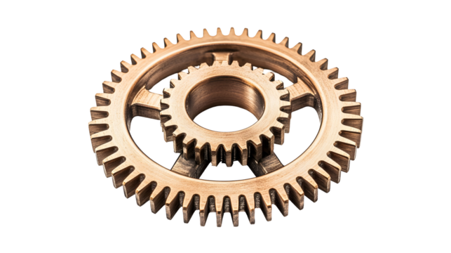 High resolution image of interlocking circular bronze gears for industrial design