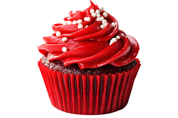 Gourmet red cupcake with swirls and white sprinkles for culinary delights