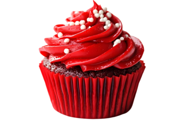 Gourmet red cupcake with swirls and white sprinkles for culinary delights