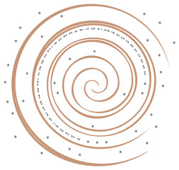 Abstract Artistic Spiral Design with Brown Lines and Gray Dots on White, Swirling Pattern, Cosmic Elements