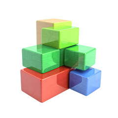 Obraz premium Stacked colorful cubes arrangement on transparent background