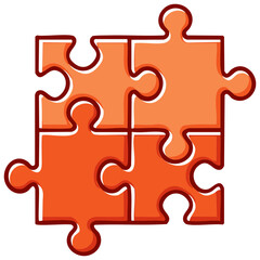 Obraz premium Four interlocked orange puzzle pieces representing teamwork connection and solution concepts
