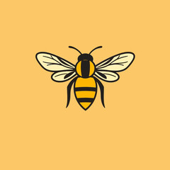 A stylized illustration of a bee with spread wings, set against a solid yellow background.