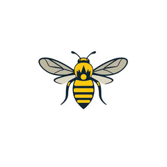 A stylized illustration of a bee with a crown, wings spread, isolated on white.