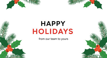 Happy holidays greeting card with snowflakes and pine branches editable stock