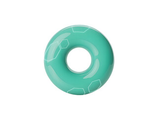 Futuristic 3D glossy letter O or zero icon in vibrant turquoise with glowing digital honeycomb pattern isolated on background