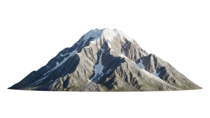 Snowy mountain peak with rocky slopes, isolated on black