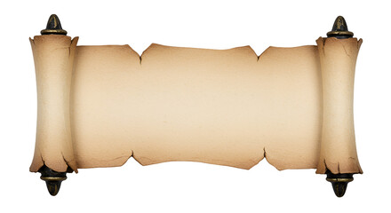 Aged Parchment Scroll with Decorative Holders on Dark Background