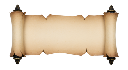 Aged Parchment Scroll with Decorative Holders on Dark Background