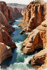 A sandstone canyon frames a winding river. The scene feels quiet and expansive. This photo captures the rugged, sculpted rocks and the flowing water.