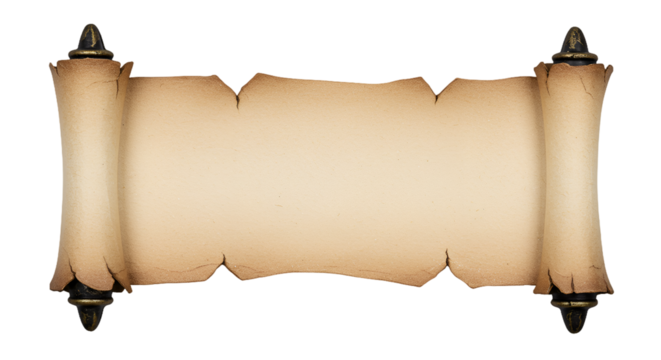 Aged Parchment Scroll with Decorative Holders on Dark Background