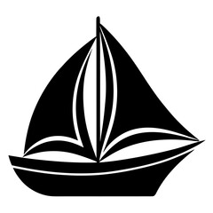 Stylized black silhouette of a sailboat with full sails on a white background