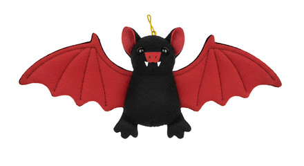 Charming Black and Red Plush Bat Ornament with Fangs for Halloween Decor