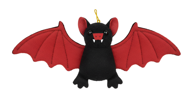 Charming Black and Red Plush Bat Ornament with Fangs for Halloween Decor