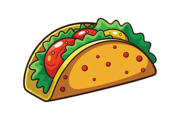 Cartoon Illustration of Taco Filled with Beef Cheese Lettuce and Tomato