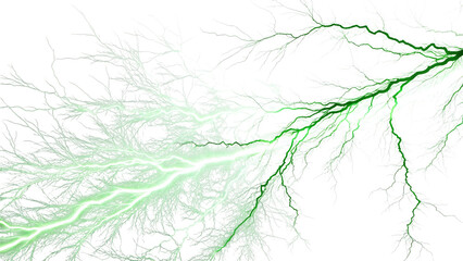 Fototapeta premium Green lightning bolt isolated on transparent background, a dramatic display of electrical power and natural phenomenon in the sky