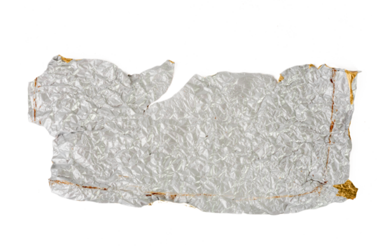 Photo of foil paper taken with a high-resolution camera using the focus-stacking technique on a white background.