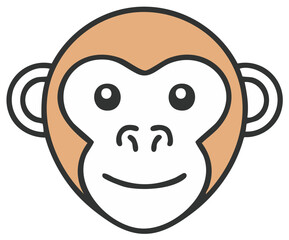 Obraz premium Cute smiling monkey face icon simple line art cartoon animal character