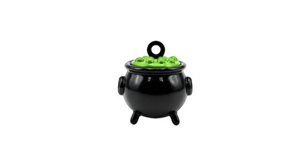 Black Witchs Cauldron with Bubbling Green Potion on Dark Background