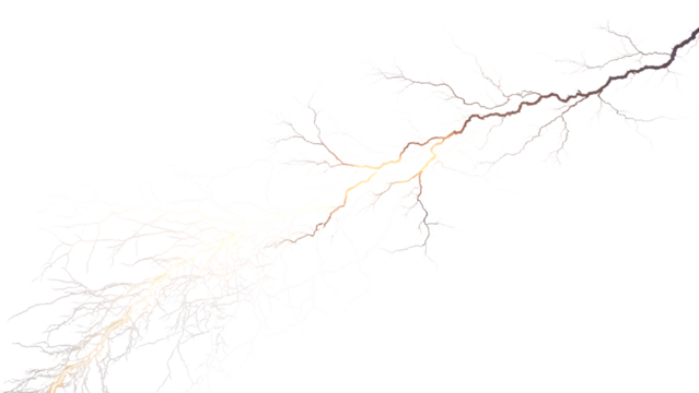 A faint lightning bolt with a soft glow illuminates the scene, isolated on transparent background, creating an ethereal and captivating effect