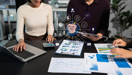 Project manager working and update tasks with milestones progress planning and professional investor working new start up project in the office.