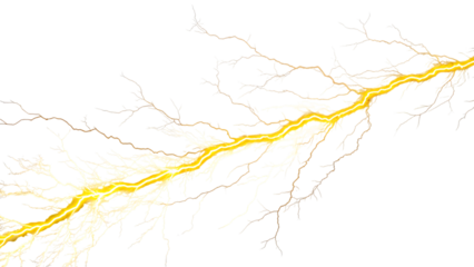 A bright yellow lightning bolt isolated on transparent background, showcasing the raw power of natures electrical discharge