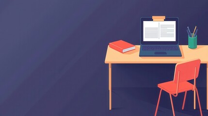 Cozy Workspace with Laptop, Notepad, and Colorful Chair