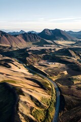 Aerial View Winding Road Icelandic Highlands Mountain Landscape