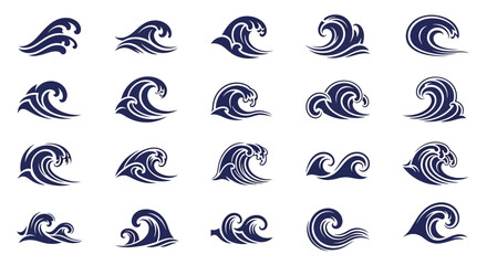 Collection of stylized wave icons in various forms and designs.