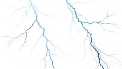 Two lightning bolts isolated on transparent background, showcasing the raw power and beauty of natures electrical displays in a captivating image