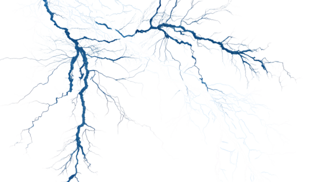 A single lightning bolt isolated on transparent background, highlighting the dramatic and unpredictable nature of atmospheric electrical discharges