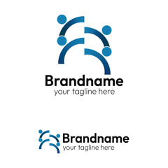 Abstract People Community Logo Design Template with Dynamic Interconnected Figures and Blue Gradient Arcs Representing Teamwork, Unity, and Social Connection