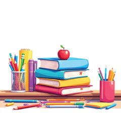 Fototapeta premium Vsai school supplies and books on a desk studying
