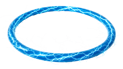 A luminous blue ring with electric energy flowing around it isolated on transparent background, creating a captivating and dynamic visual effect
