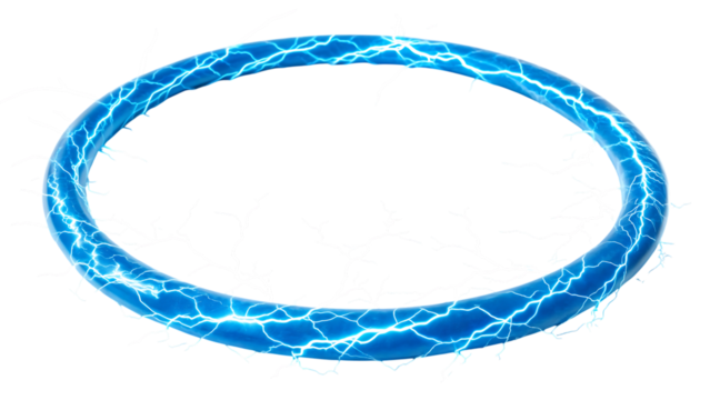 A luminous blue ring with electric energy flowing around it isolated on transparent background, creating a captivating and dynamic visual effect