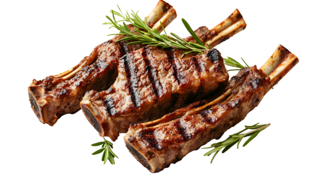 Delicious grilled lamb rib racks with fresh rosemary garnish