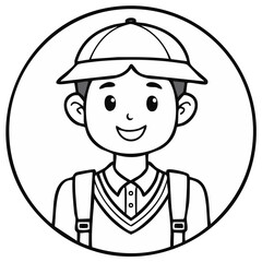 Obraz premium Cheerful student boy wearing cap and backpack line art cartoon avatar