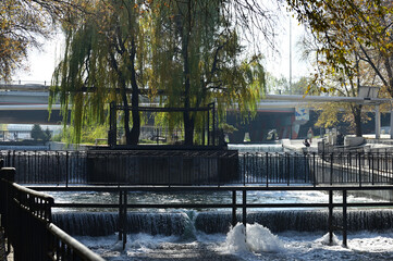 River cascades in Almaty city. Autumn views.