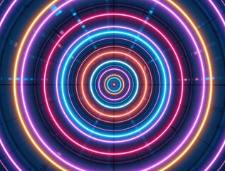 Neon glowing circles forming futuristic tunnel illusion